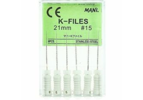 Mani MK2115 K-File with Plastic Handle & Endo Stop 21 mm 0.02 Taper #15 White 6/Pk Mani MK2115 K-File with Plastic Handle & Endo Stop 21 mm 0.02 Taper #15 White 6/Pk
